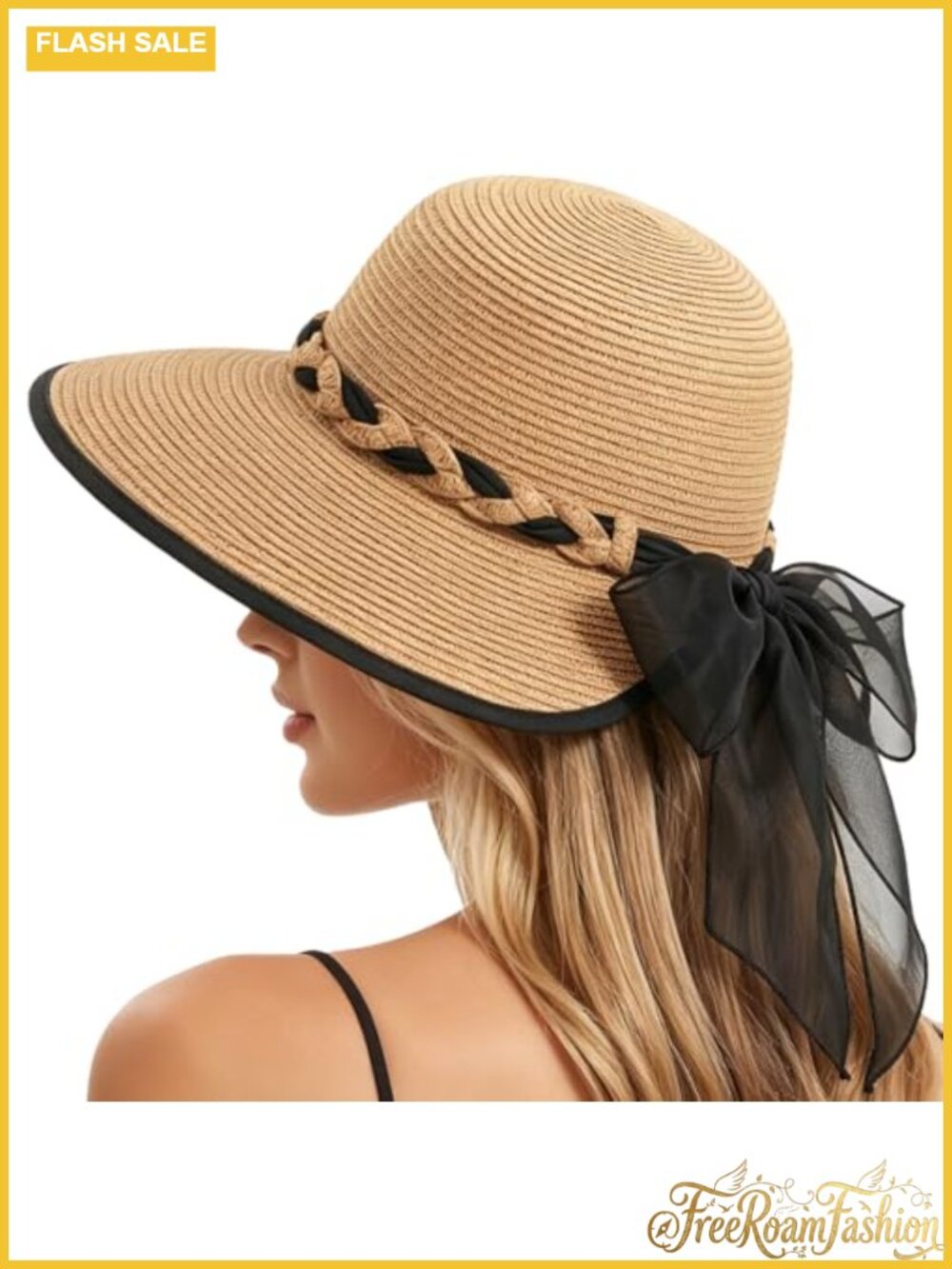 Wide Brim Paper Straw Sun Hat UPF 50+ Foldable Packable Beach Hat